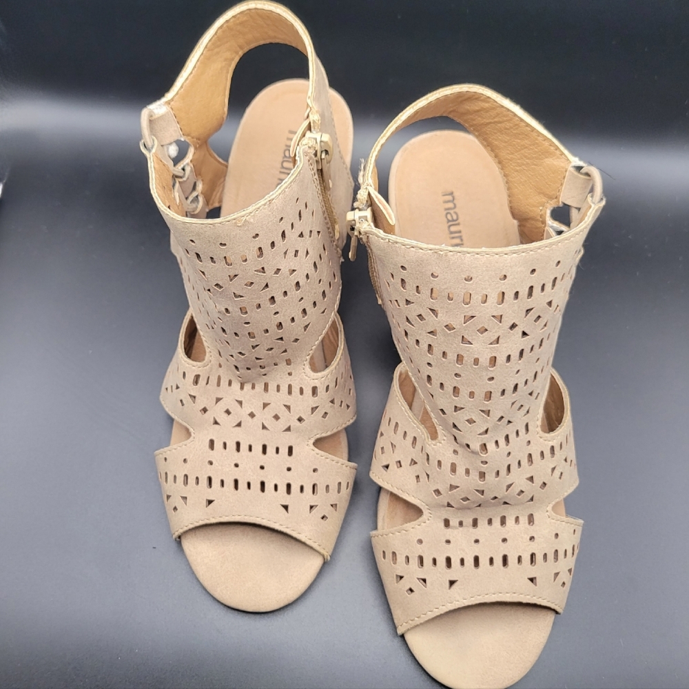 Maurices Jean Lazer Cut Heel Tan Sandals Size 6 Womens Style #66848 - Picture 6 of 9